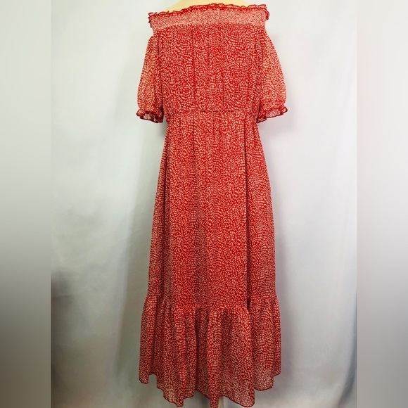 Papaya Ladies Red White Dots Off Shoulder Lined Lightweight Dress Size 12 - Picture 1 of 14
